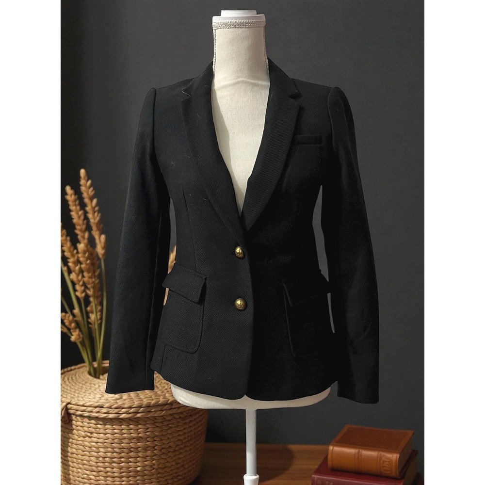 Banana Republic Black Wool Blend Jacket Petite‎ Size 2P Gold Buttons